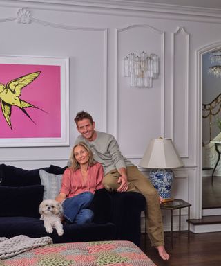 portrait of singer-songwriter and actor Joey McIntyre and his wife Barrett in their LA living room