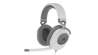 Corsair HS65 Surround review: white headset on a white background