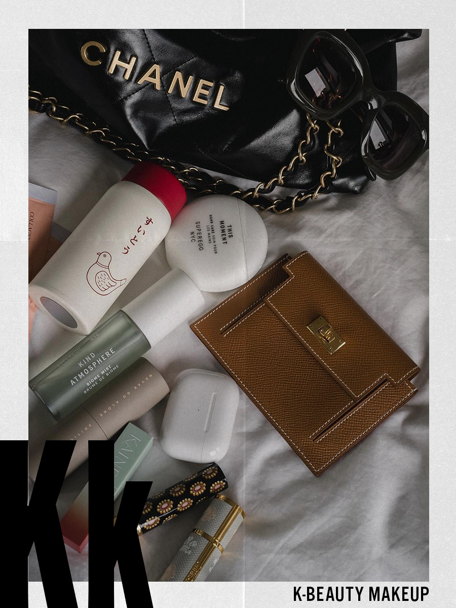 A flat lay of Korean makeup products