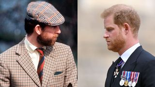 King Charles with a full beard alongside Prince Harry