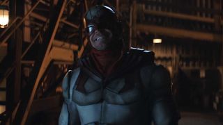 Hawk smiling in costume in Titans Season 3