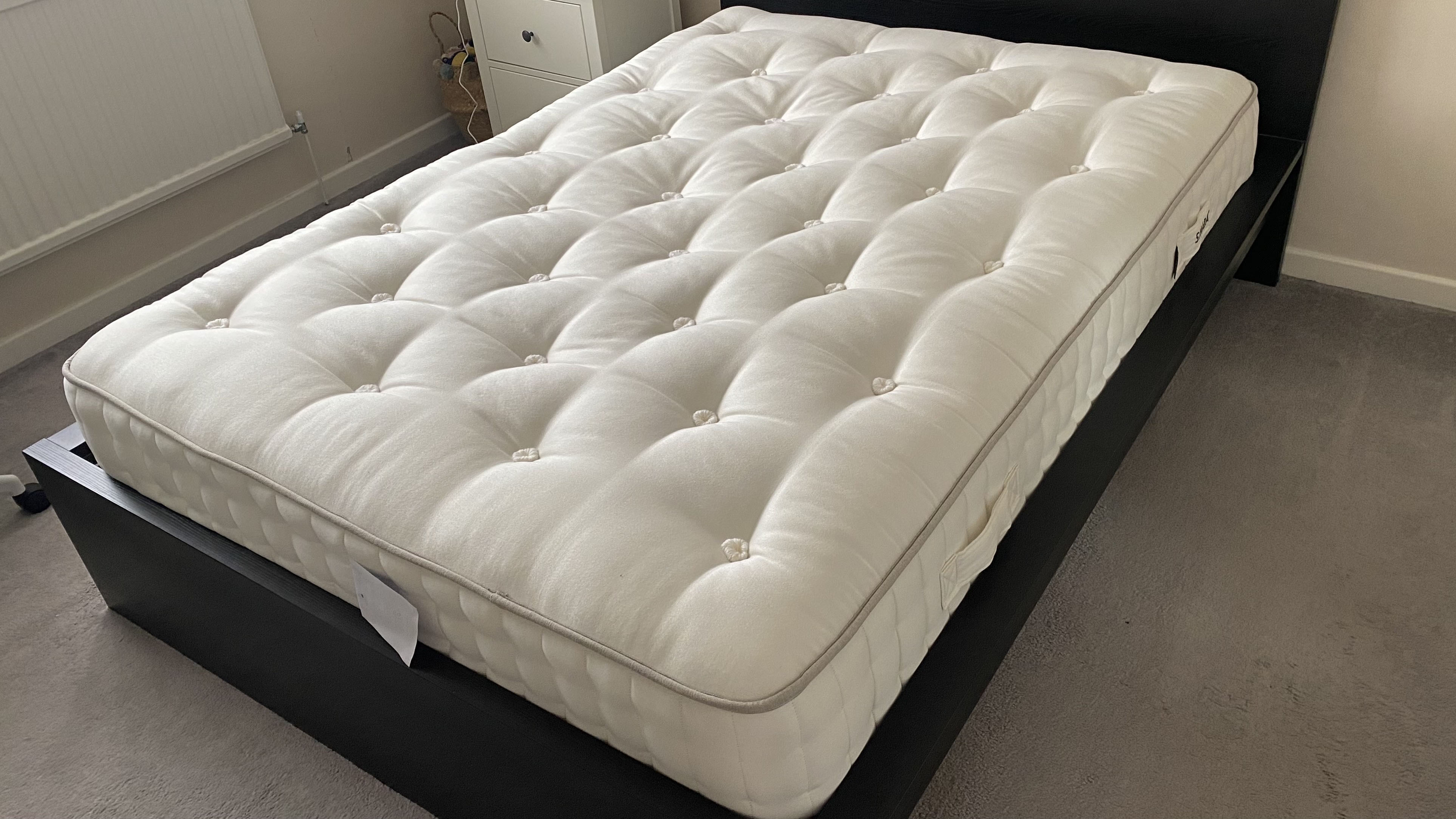 The Simba Earth Escape Mattress in the reviewer's bedroom, after white glove mattress installation