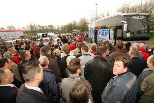 After Tom Boonen's win on Sunday the crowds were thick around the Quick.Step team bus.