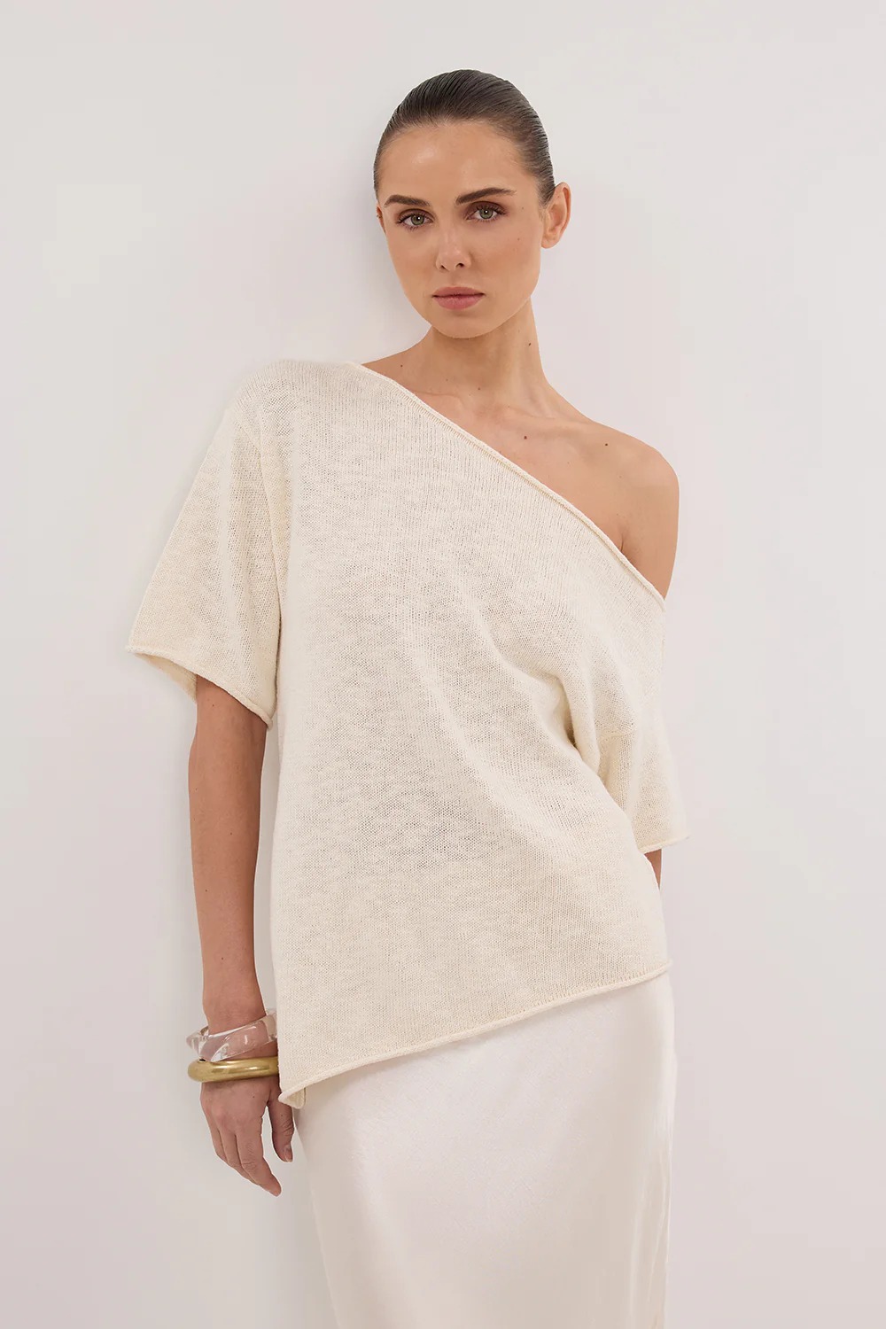 Rick Cream Asymmetrical Knit Top 