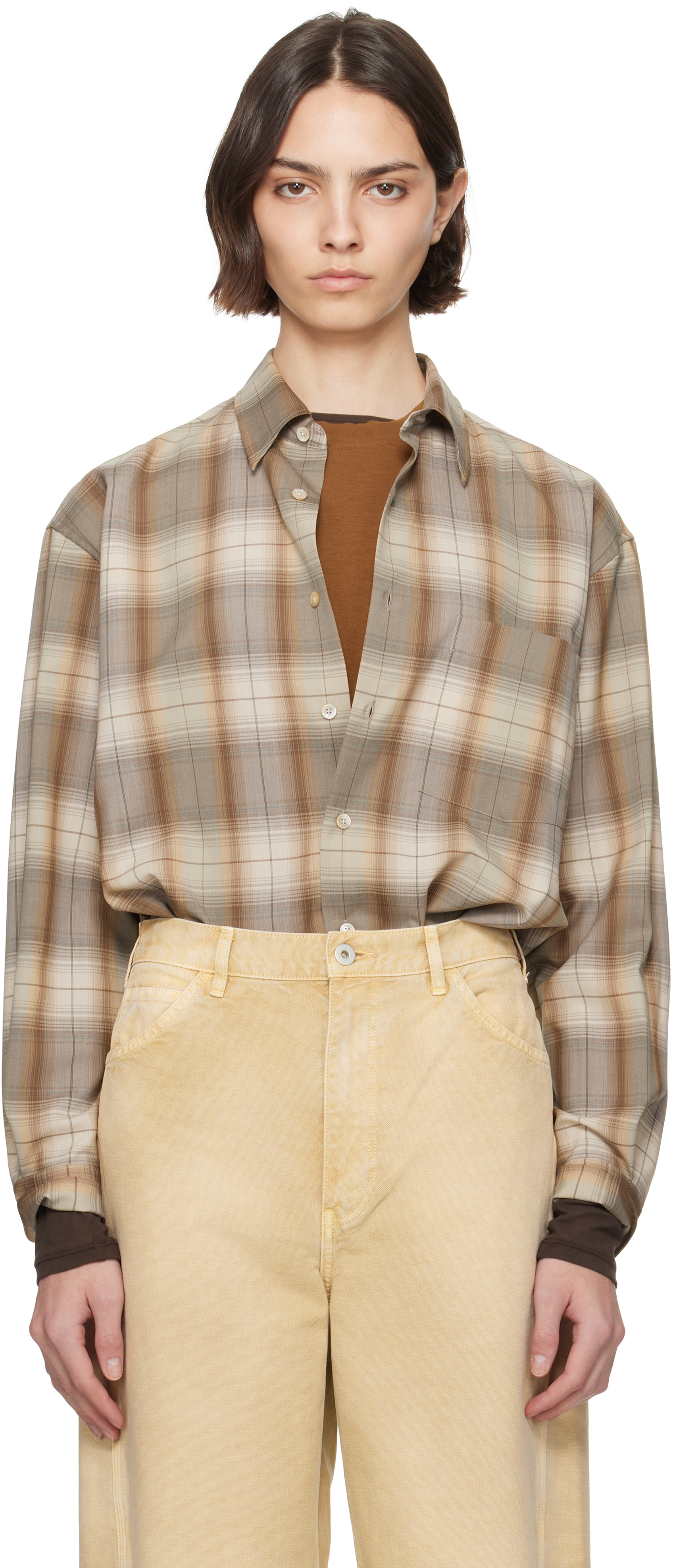 Brown &amp;amp; Gray Super Light Wool Check Shirt