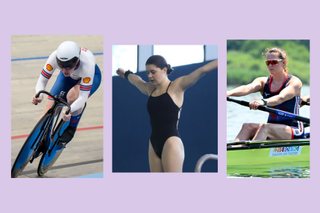 A collage of three female Olympians, including Katy Marchant