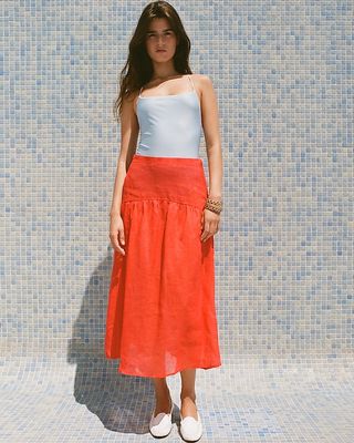 Maryam Nassir Zadeh X J.crew Drop-Waist Midi Skirt in Ramie