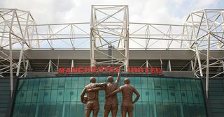 Manchester United statue of 'Holy Trinity' of players stands in front of Old Trafford after being unveiled today on May 29, 2008, Manchester, England. The statue of United legends Bobby Charlton, Denis Law and the late George Best comes 40 years to the day since the club first lifted the European Cup. Charlton, Best and Law scored 665 goals between them for United and between 1964 and 1968, all won the coveted European Footballer of the Year award.