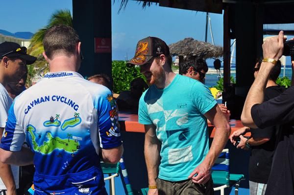 Tyler Farrar speaks with some fans after the Ride with the Pros
