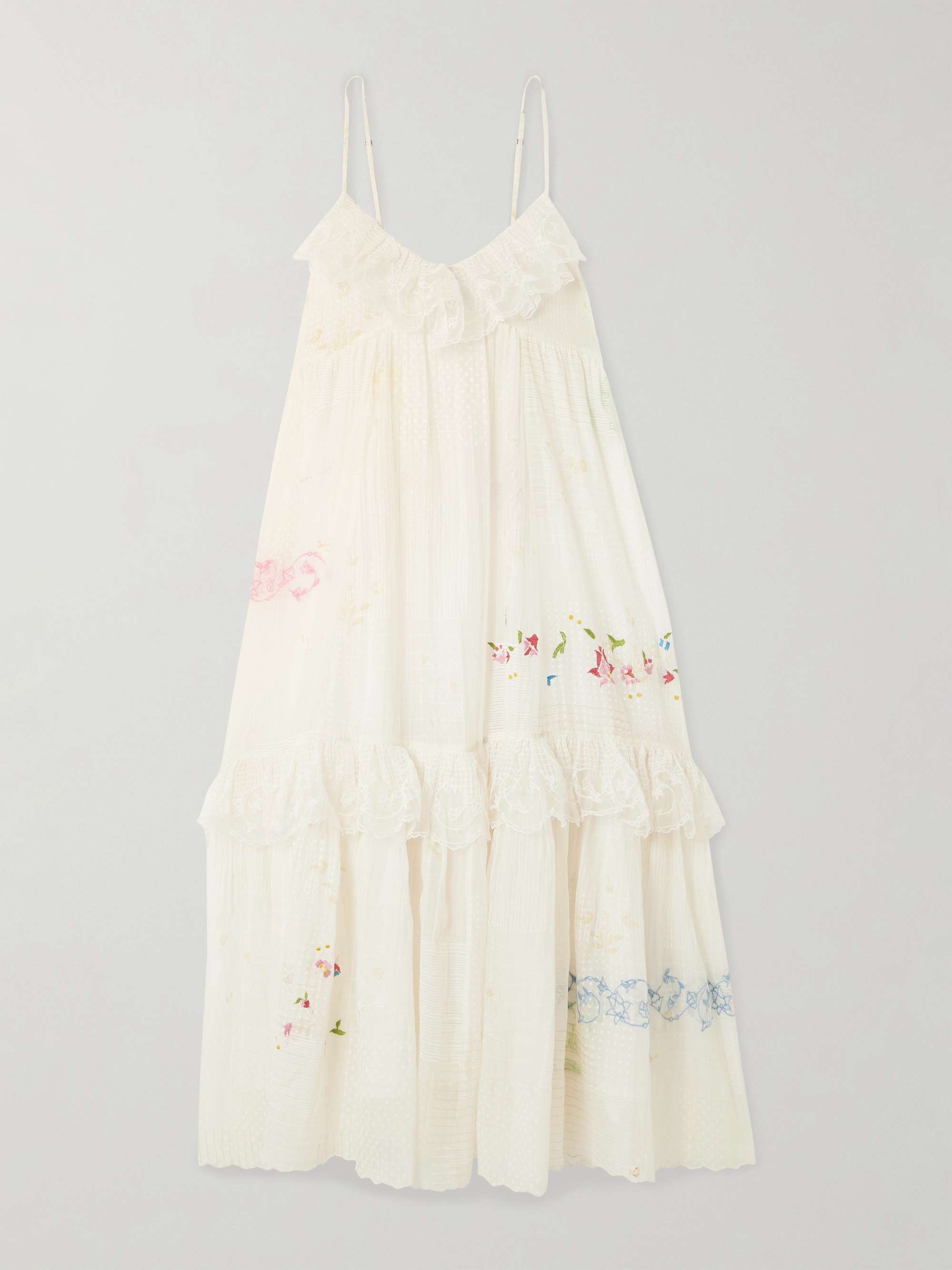 Teek Tiered Ruffled Embroidered Cotton and Silk-Blend Voile Midi Dress