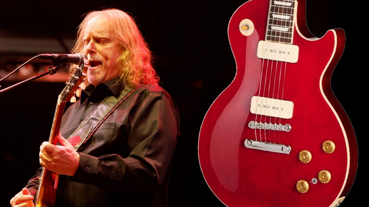 Warren Haynes plays at the Soulshine Benefit Concert at Madison Square Garden in New York City on November 24, 2024 (left), Warren Haynes&#039; new signature Gibson Les Paul