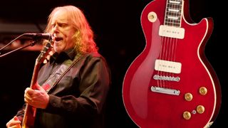 Warren Haynes plays at the Soulshine Benefit Concert at Madison Square Garden in New York City on November 24, 2024 (left), Warren Haynes' new signature Gibson Les Paul