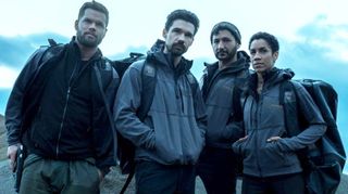 The four crewmembers of the Rocinante arrive to New Terra in this Season 4 image from the Amazon Prime series "The Expanse."