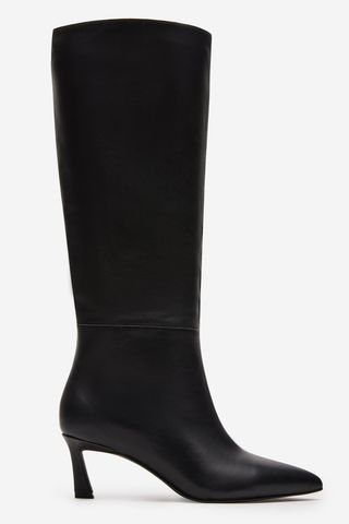 Lavan Black Leather Kitten Heel Knee High Boot 