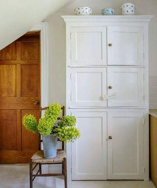 white cupboard with plant pot