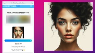 Attractiveness Test screengrab showing AI woman getting 10 out of 10