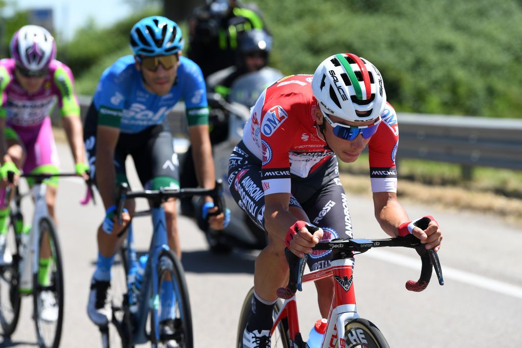 VERONA ITALY MAY 21 Simon Pellaud of Switzerland and Team Androni Giocattoli Sidermec in the Breakaway during the 104th Giro dItalia 2021 Stage 13 a 198km stage from Ravenna to Verona girodiitalia Giro UCIworldtour on May 21 2021 in Verona Italy Photo by Tim de WaeleGetty Images