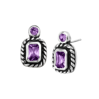 Geometric Stud Earrings with Purple Cubic Zirconia in Rhodium-Plated Brass | $14.10