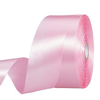 Yaseo 1 1/2 Inch Pink Solid Satin Ribbon, 50 Yards Craft Fabric Ribbon for Gift Wrapping Floral Bouquets Wedding Party Decoration