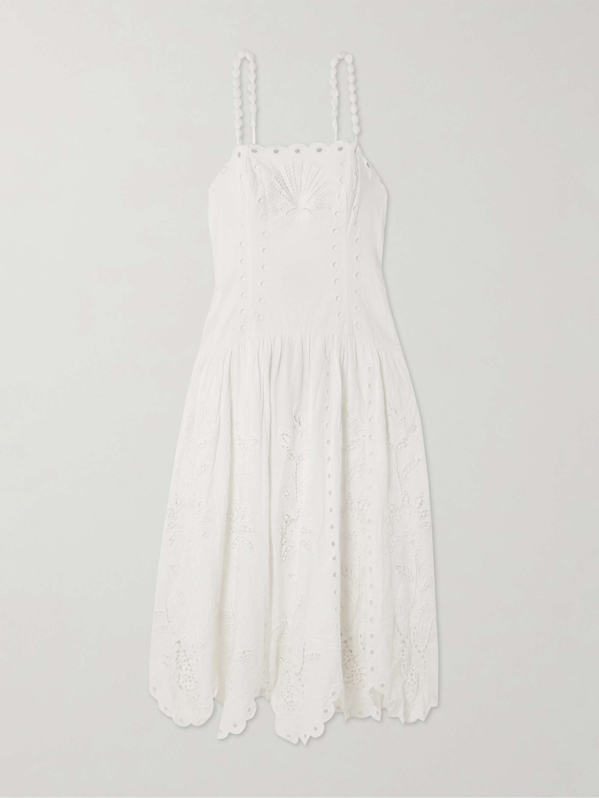 Richelieu Scalloped Gathered Broderie Anglaise Linen-Blend Midi Dress