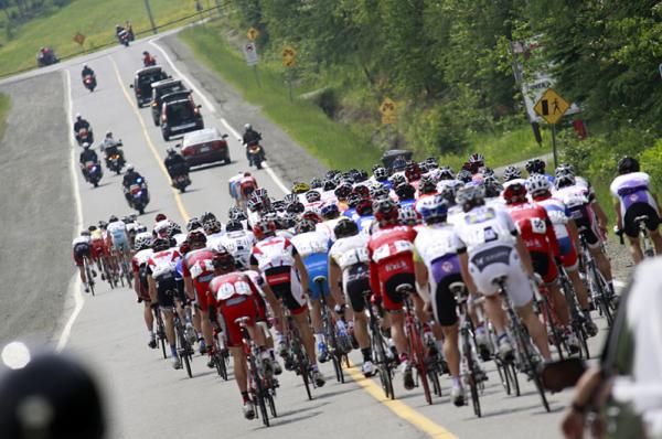 The peloton makes its way through Thetford Mines' surroundings during stage two.