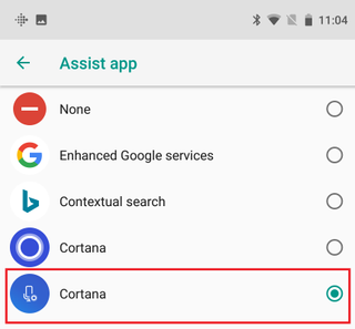In Android 8.x, there may be two Cortana apps to choose from.