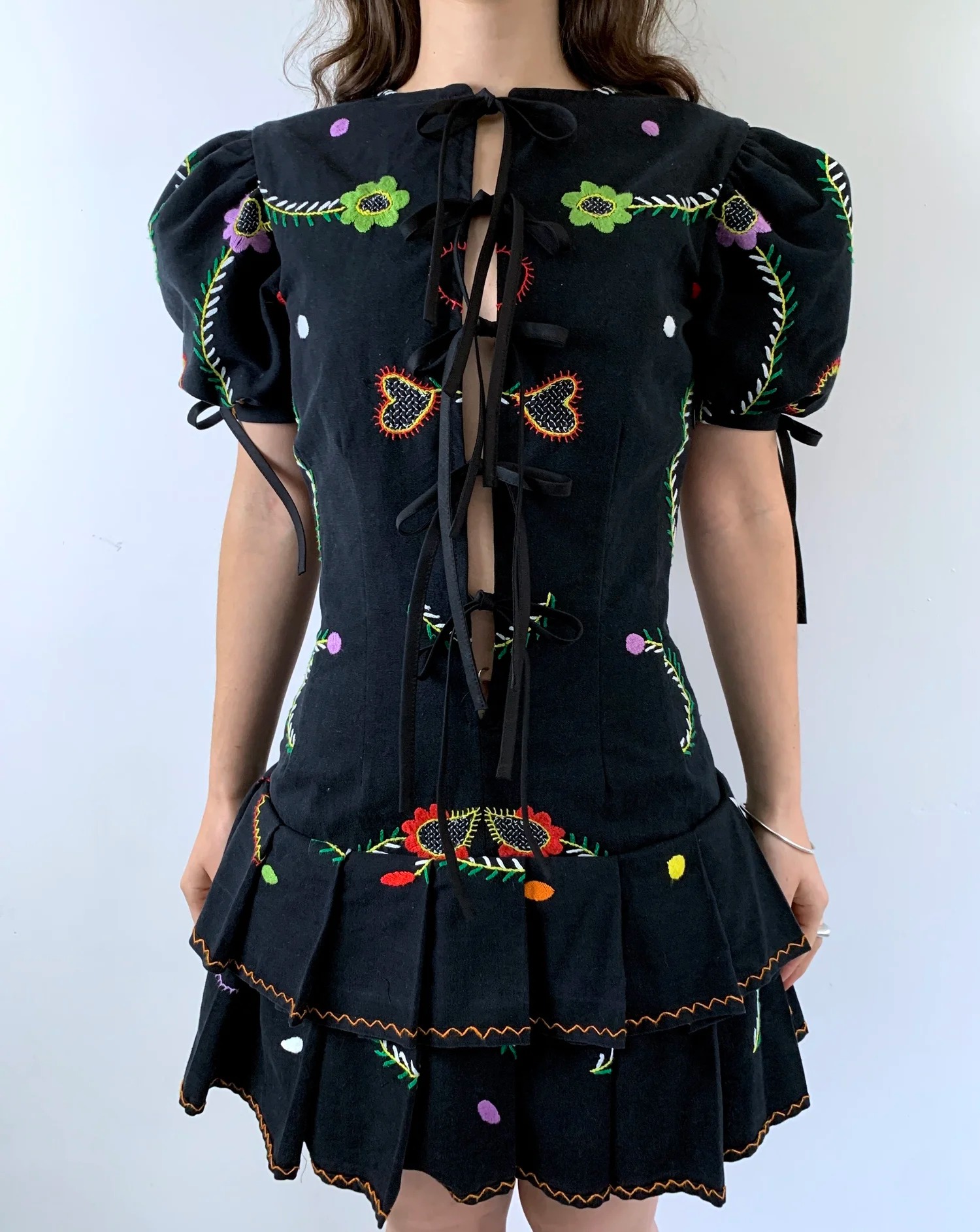 Catita Mini Dress in Antique Viana Do Castelo Hand Embroidery