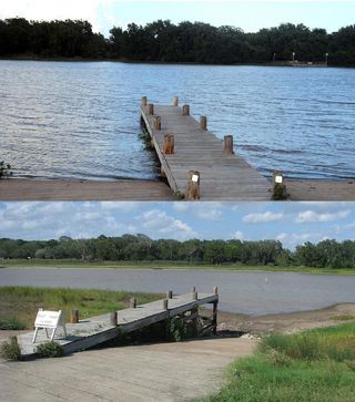 Lake Texana before and after the 2011 Texas drought.