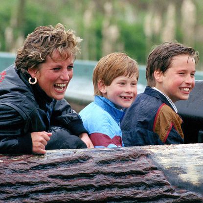 Diana Princess Of Wales, Prince William 
Prince Harry Visit The 'Thorpe Park' Amusement Park. (Photo by Julian Parker/UK Press via Getty Images)