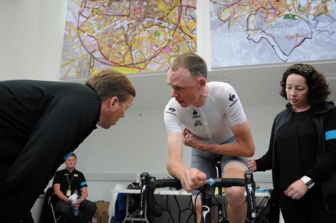 Chris Froome (Sky) testing out the le Coq Sportif jersey
