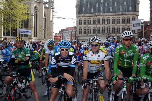 The riders gather on the start line