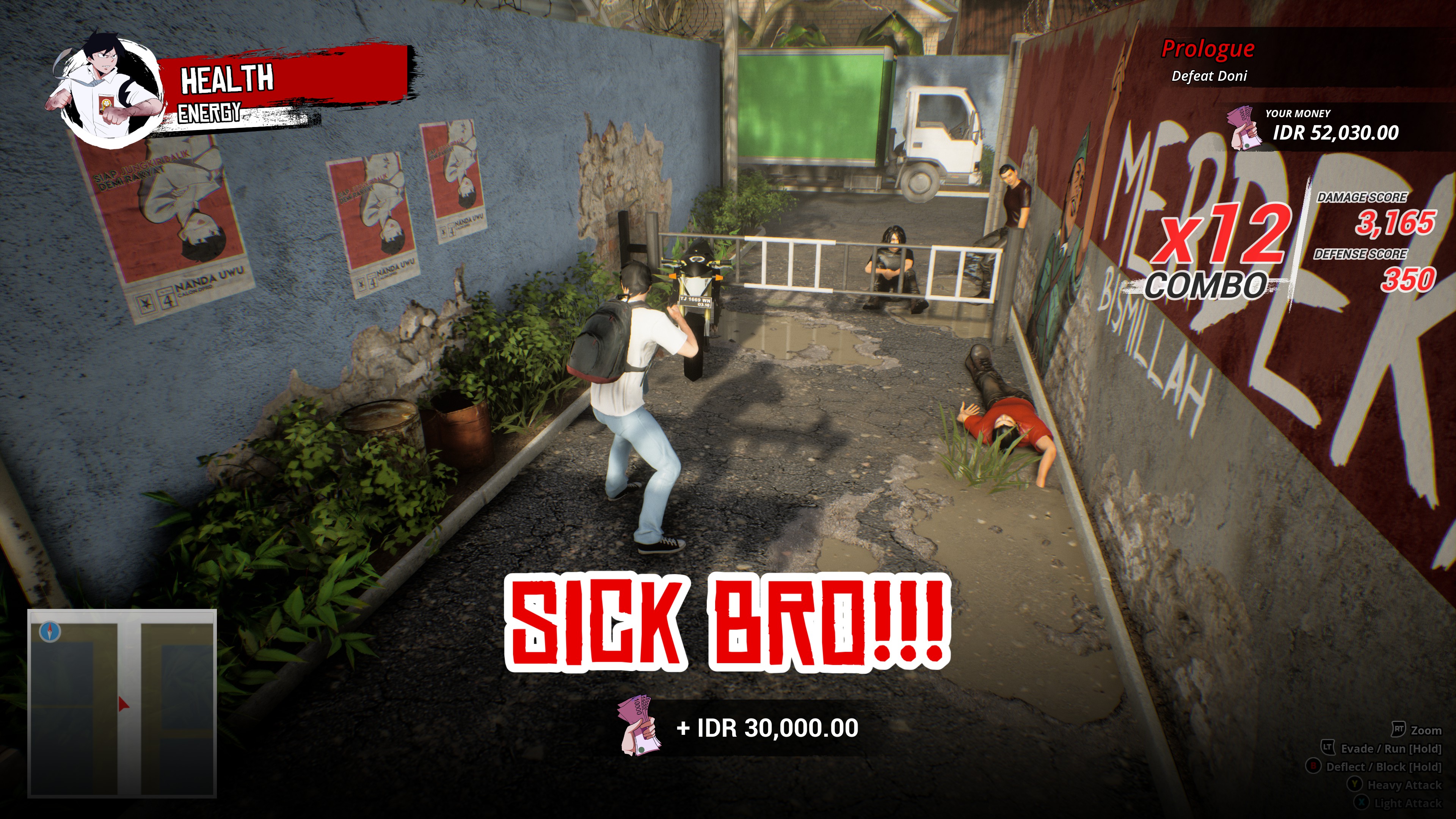 A fight scene from Troublemaker, showing a combo counter and a message reading 