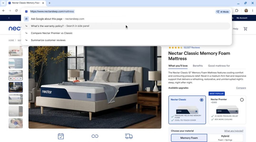 Users can find AI Mode in Chrome's omnibox (address bar), which can offer suggested questions about the page you're viewing, while also giving you the chance to ask your own.