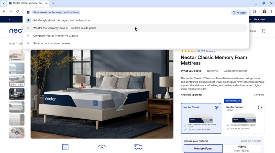 Users can find AI Mode in Chrome's omnibox (address bar), which can offer suggested questions about the page you're viewing, while also giving you the chance to ask your own.
