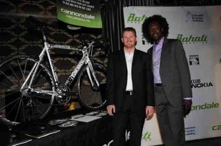 Bahati and Landis with the special Cannondale by Mike Giant