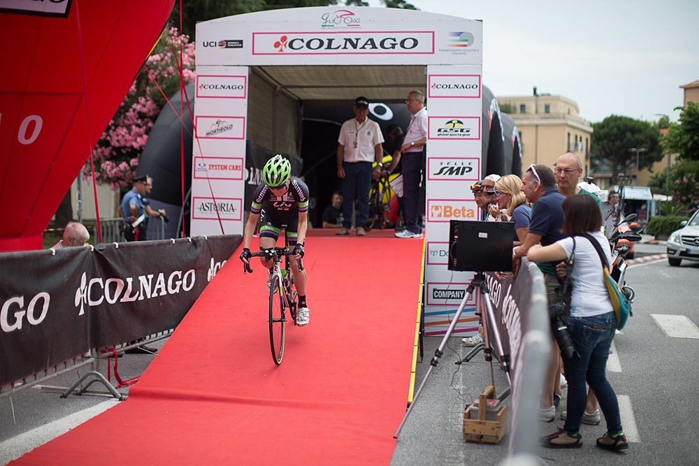 Rozanne Slik (NED) of Liv-Plantur Cycling Team rolls off the start ramp of the Giro Rosa 2016 - Stage 7