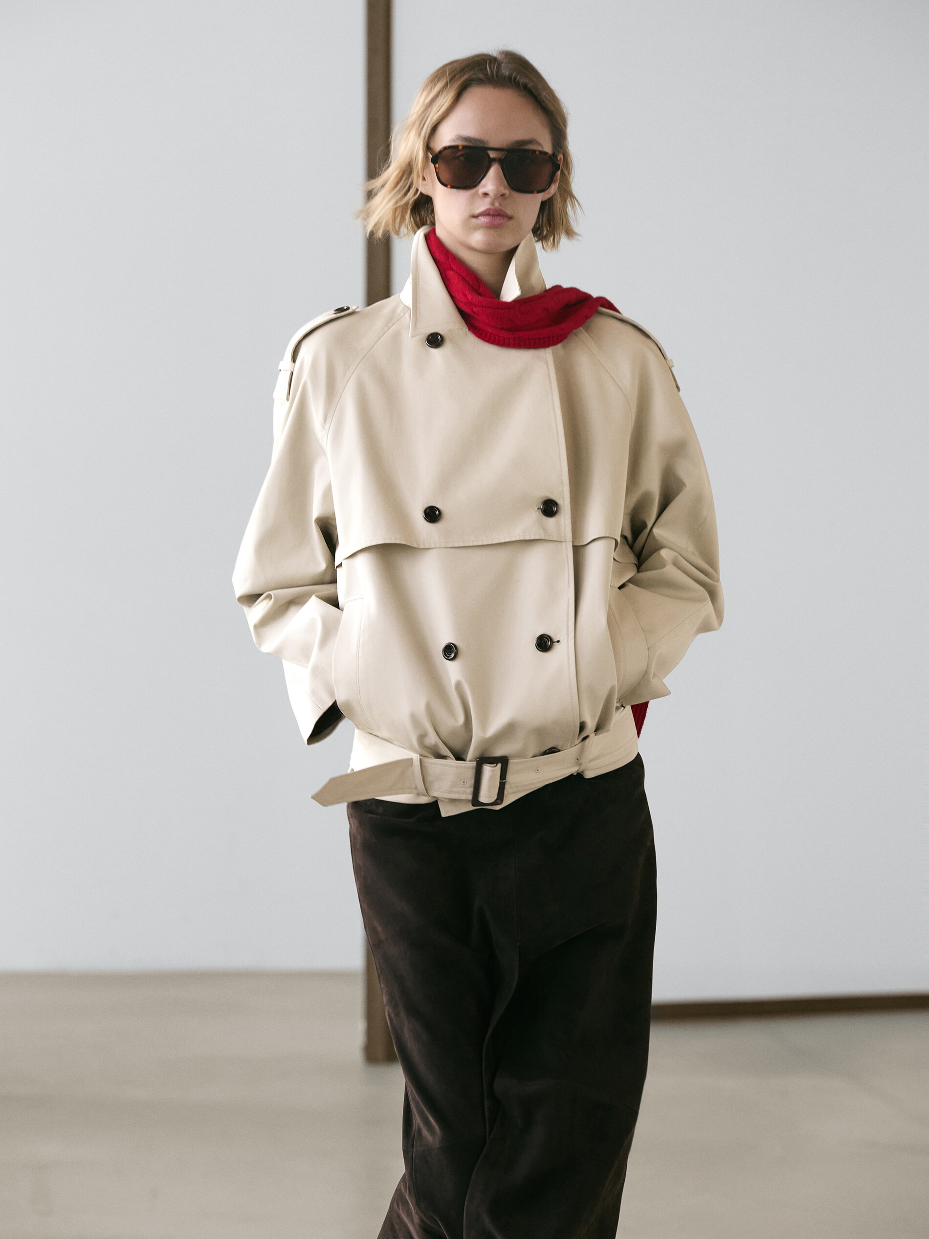 Short Trench Coat With Belt Detail