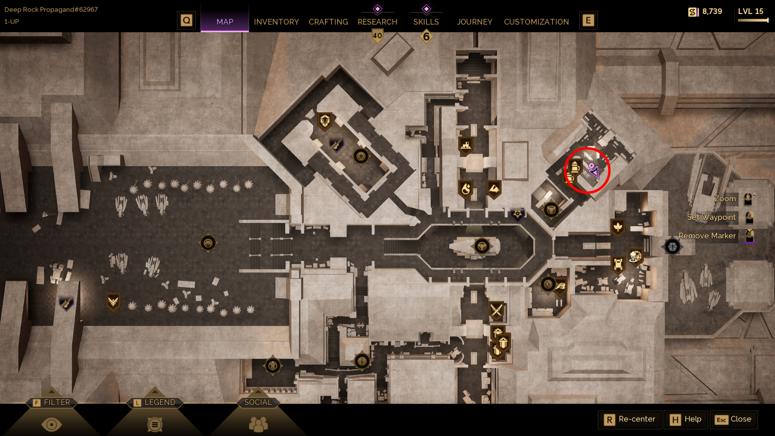Dune: Awakening trainer locations - A map showing where to find advanced Mentat trainer Zayn de Witte in Arrakeen.