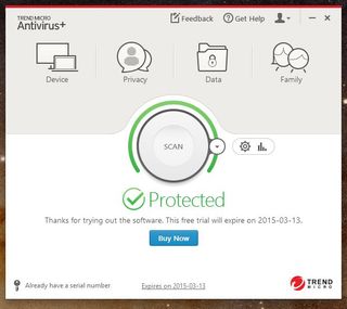 Trend Micro Antivirus+ 2015 main screen