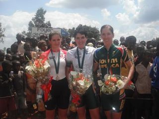 African Continental Championships podium for women's time trial (l-r): Aurélie Halbwachs, Lylanie Lauwrens and Lizanne Naude.