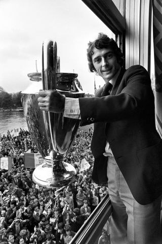 Trevor Francis shows off the European Cup trophy on Nottingham Forest's victory parade in 1979