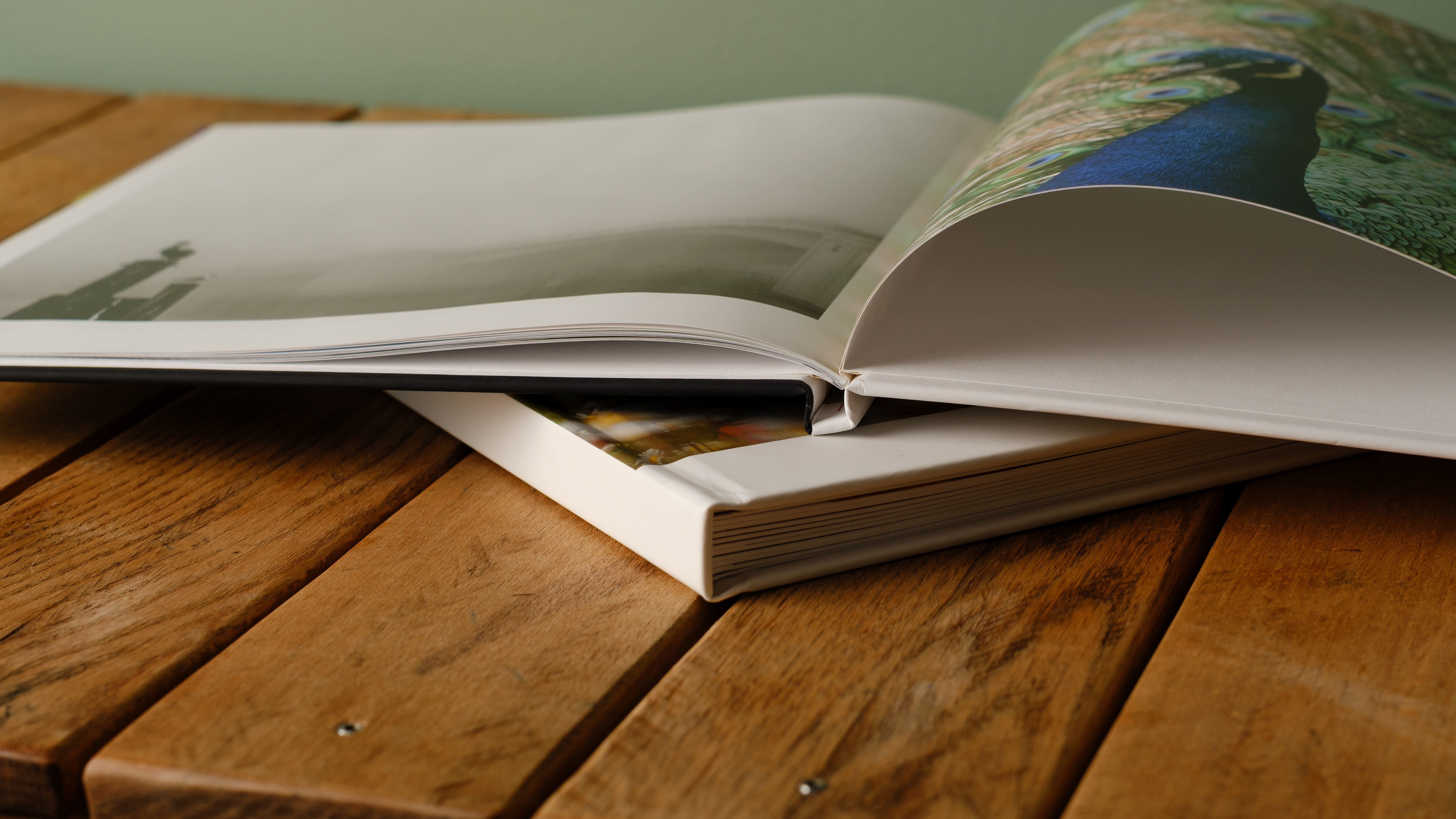 Mixbook photo books on a desk