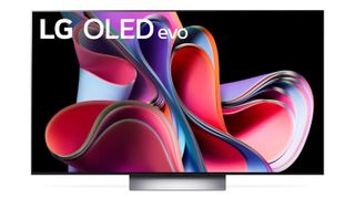 Le téléviseur LG C3 OLED affiche un motif abstrait coloré.