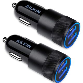 AILKIN car charger 2 pack on a white background.