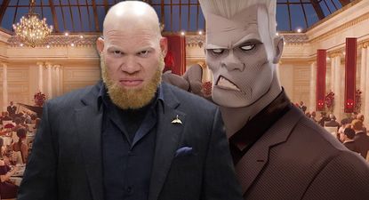 Picture of Marvin Jones III as Tobias Whale in Black Lightning alongside Tombstone in Spider-Man: Enter the Spider-Verse