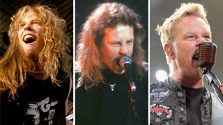 James Hetfield of Metallica onstage in 1984, 1993 and 2012