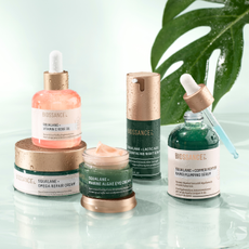 cosmetics in green bottles