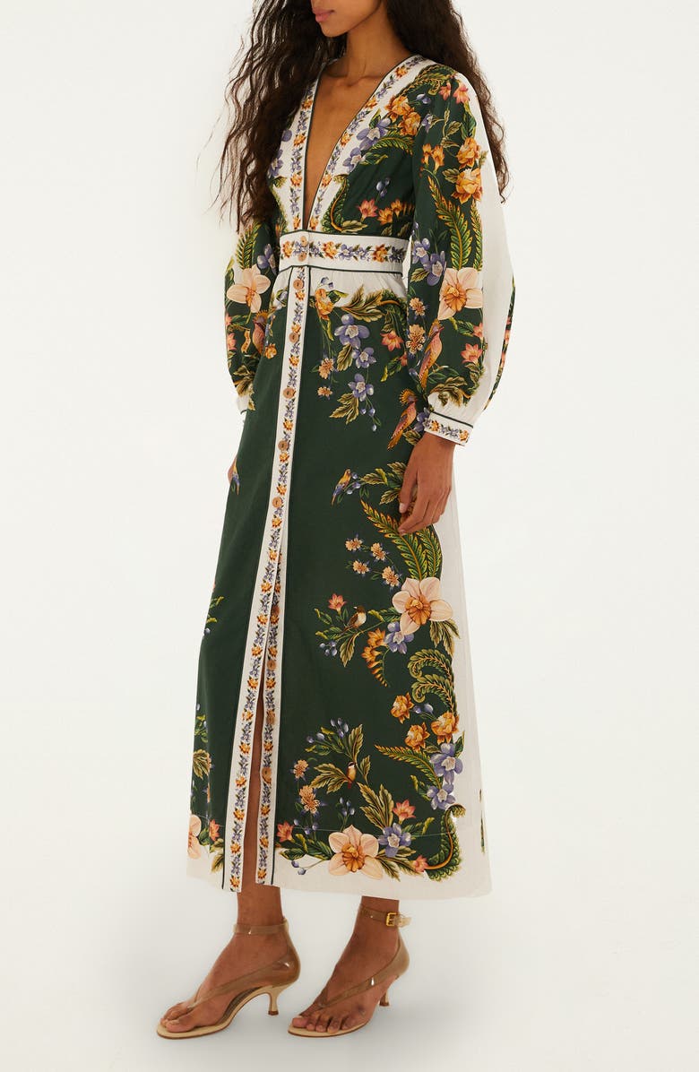 Nature Green Long Sleeve Floral Maxi Dress