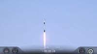 A SpaceX Falcon 9 rocket launches above the clouds frm Vandenberg Space Force Base in California to deliver dozens of satellites to orbit on Transporter-18 on Oct. 1, 2026.
