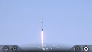 A SpaceX Falcon 9 rocket launches above the clouds frm Vandenberg Space Force Base in California to deliver dozens of satellites to orbit on Transporter-18 on Oct. 1, 2026.
